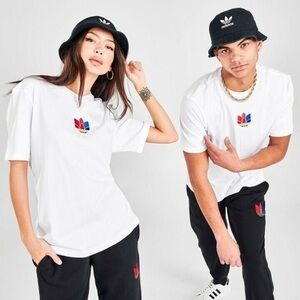 Adidas Originals White T-Shirt with Multicolor Trefoil Logo